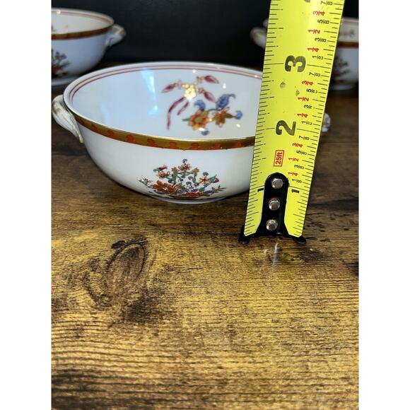 Vista Alegre Double Handle Soup Bowl & Saucer Set Of 2 Red Gold Flowers